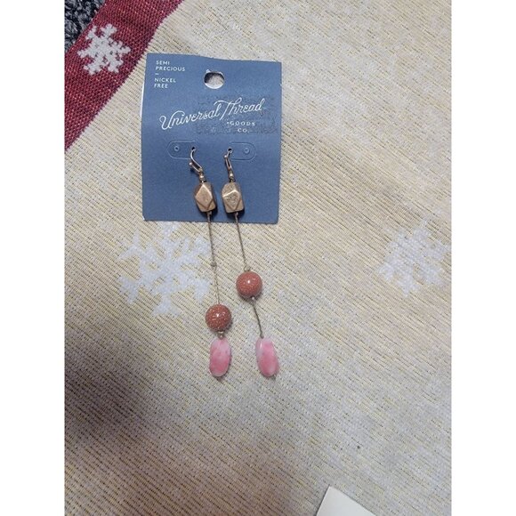 Universal Thread Semi-Precious Bead Drop Earrings Gold & Pink - Picture 1 of 1